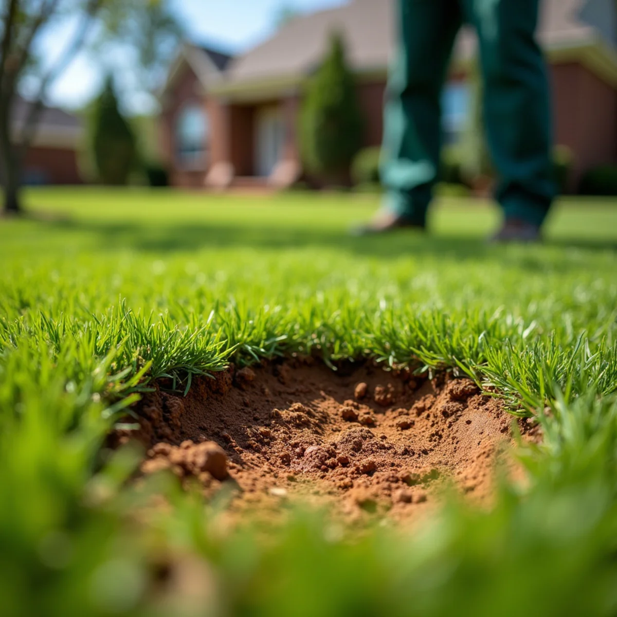 Bare dirt patches in a thinning North Carolina lawn