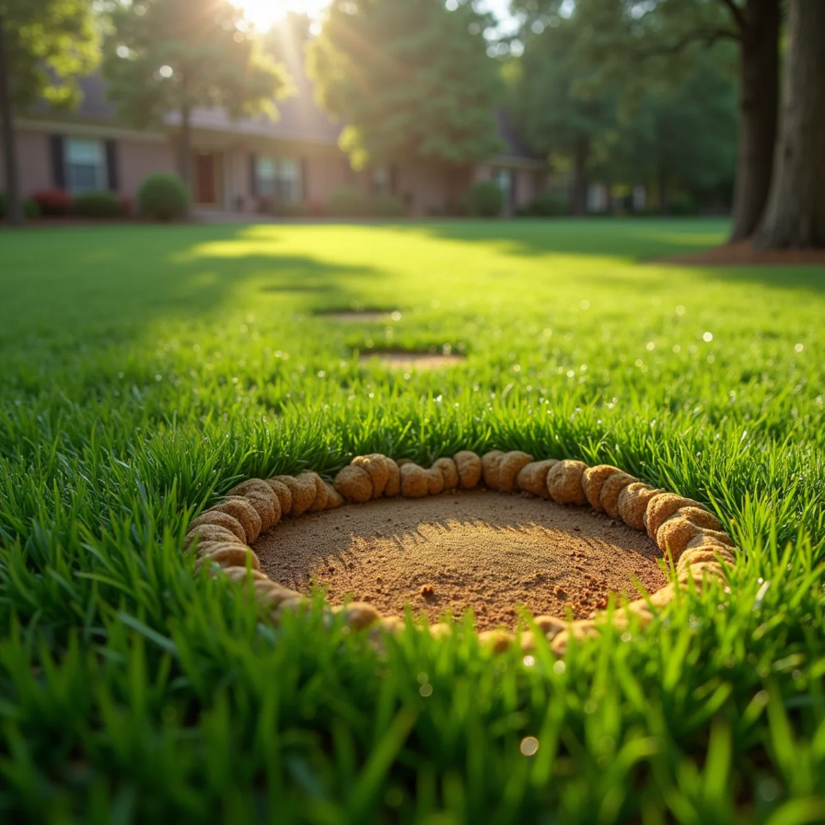 Circular brown patch fungus damage in a tall fescue lawn in central NC