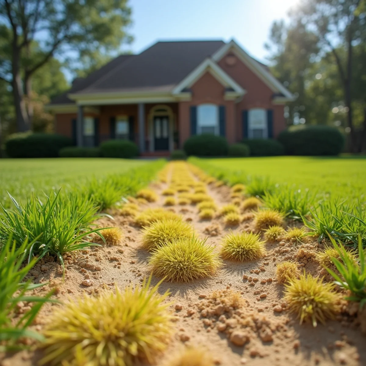 Thinning centipede grass lawn in the sandy North Carolina Sandhills