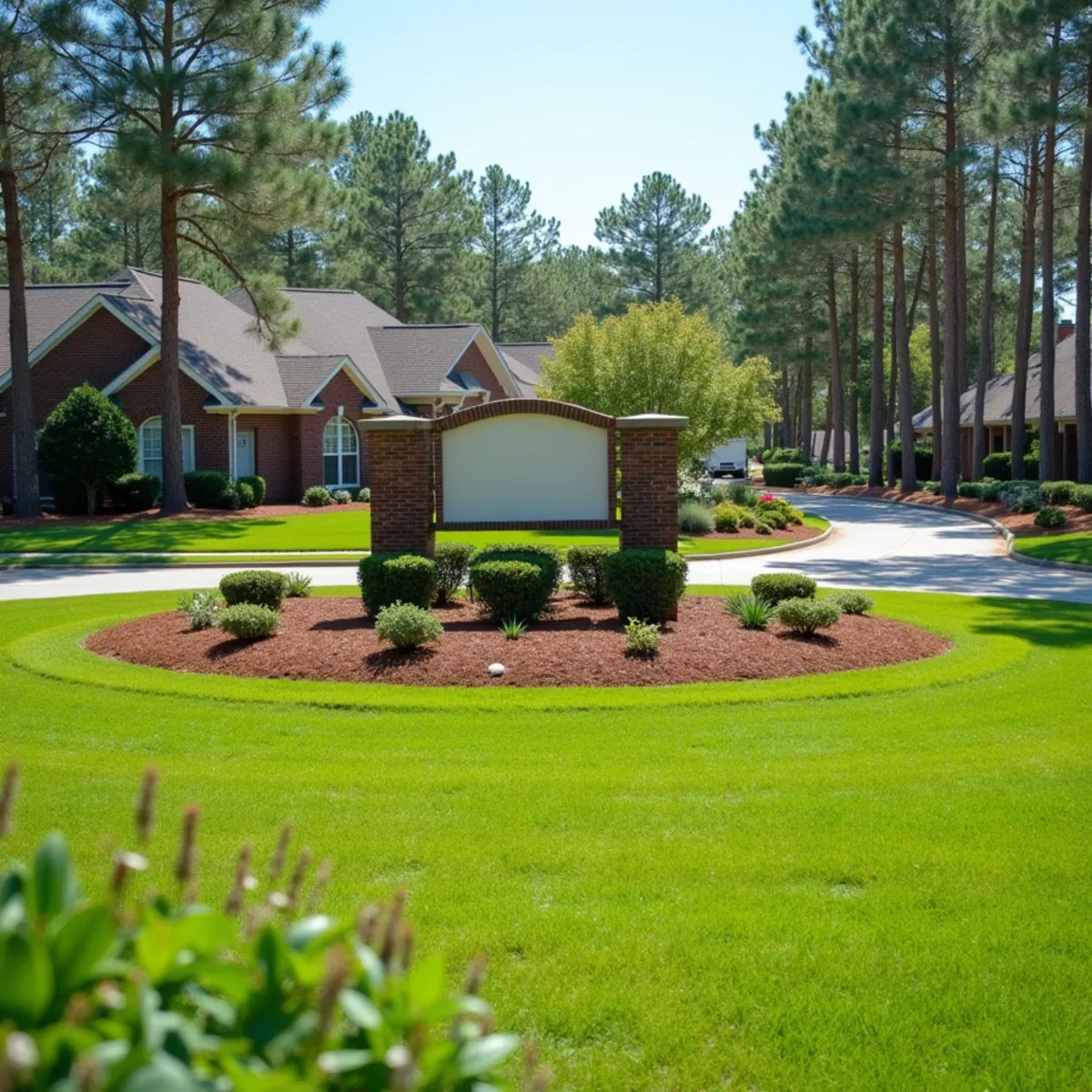 Well-maintained HOA common area lawn and entrance in Wake County, NC