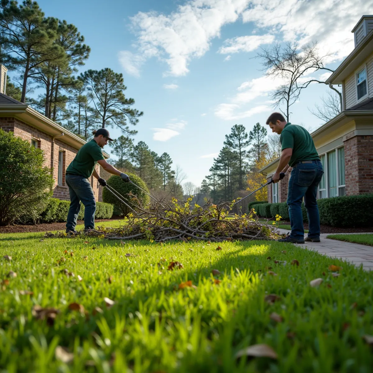 Eastern North Carolina yard covered in branches and debris after a hurricane