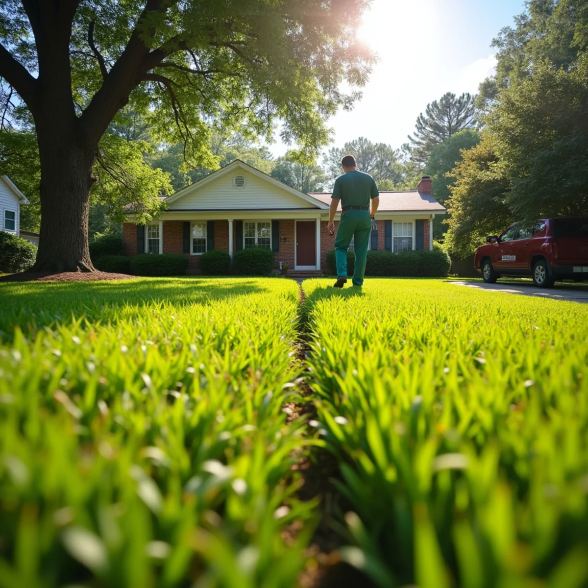 Overgrown North Carolina yard with tall grass and weeds needing cleanup