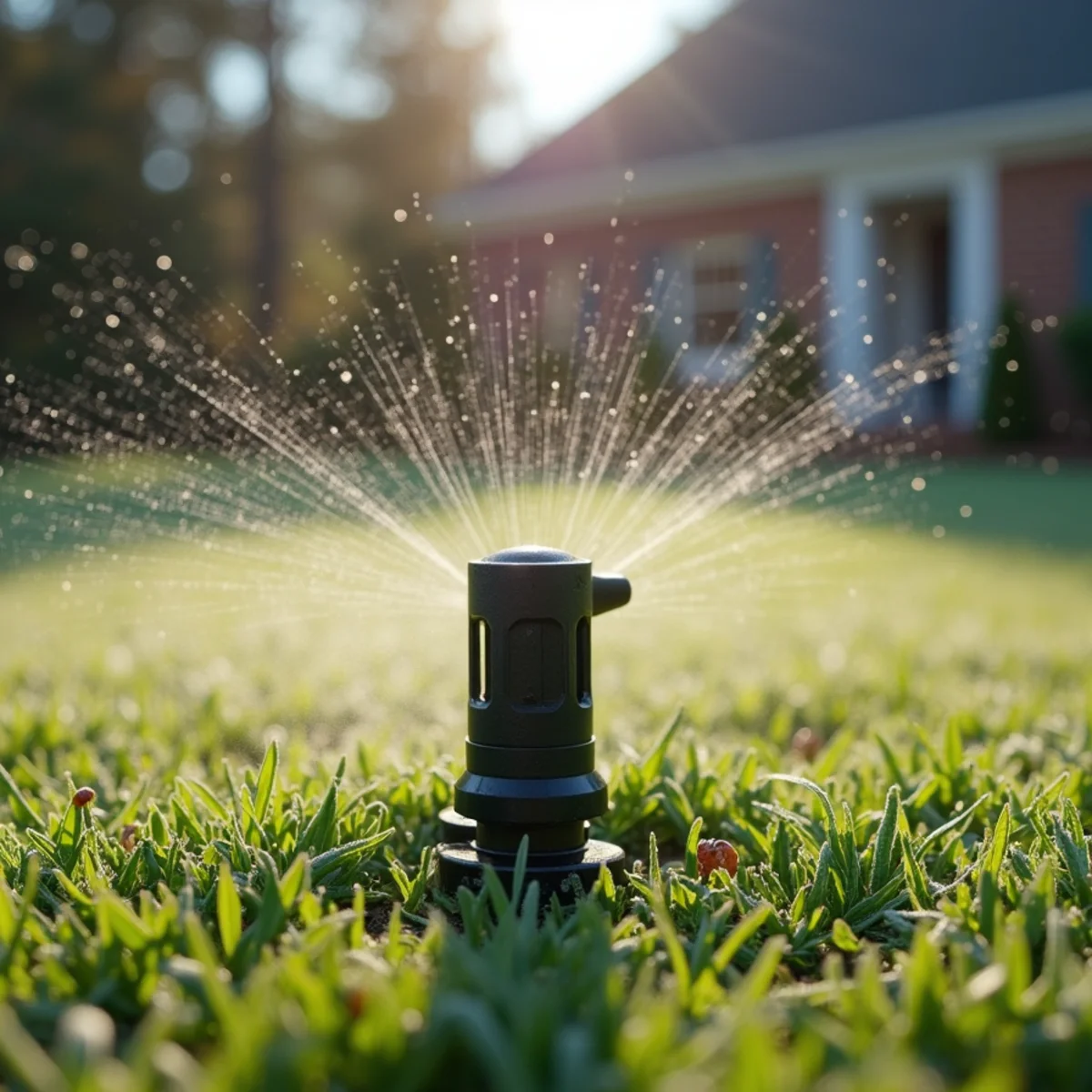 Sprinkler head and irrigation valve box being winterized on an NC lawn