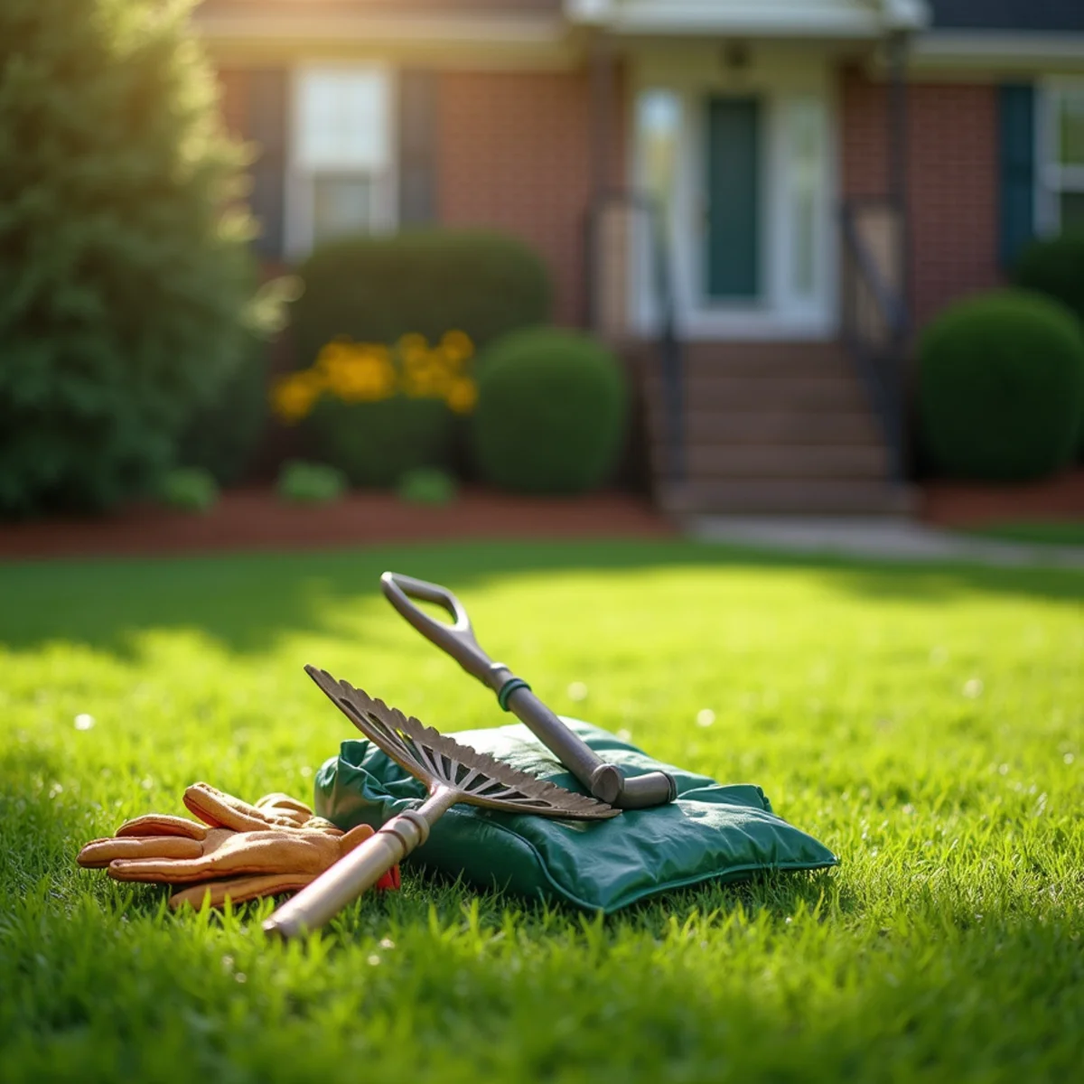 Healthy green North Carolina lawn with lawn care tools, Will Do Lawn Care blog