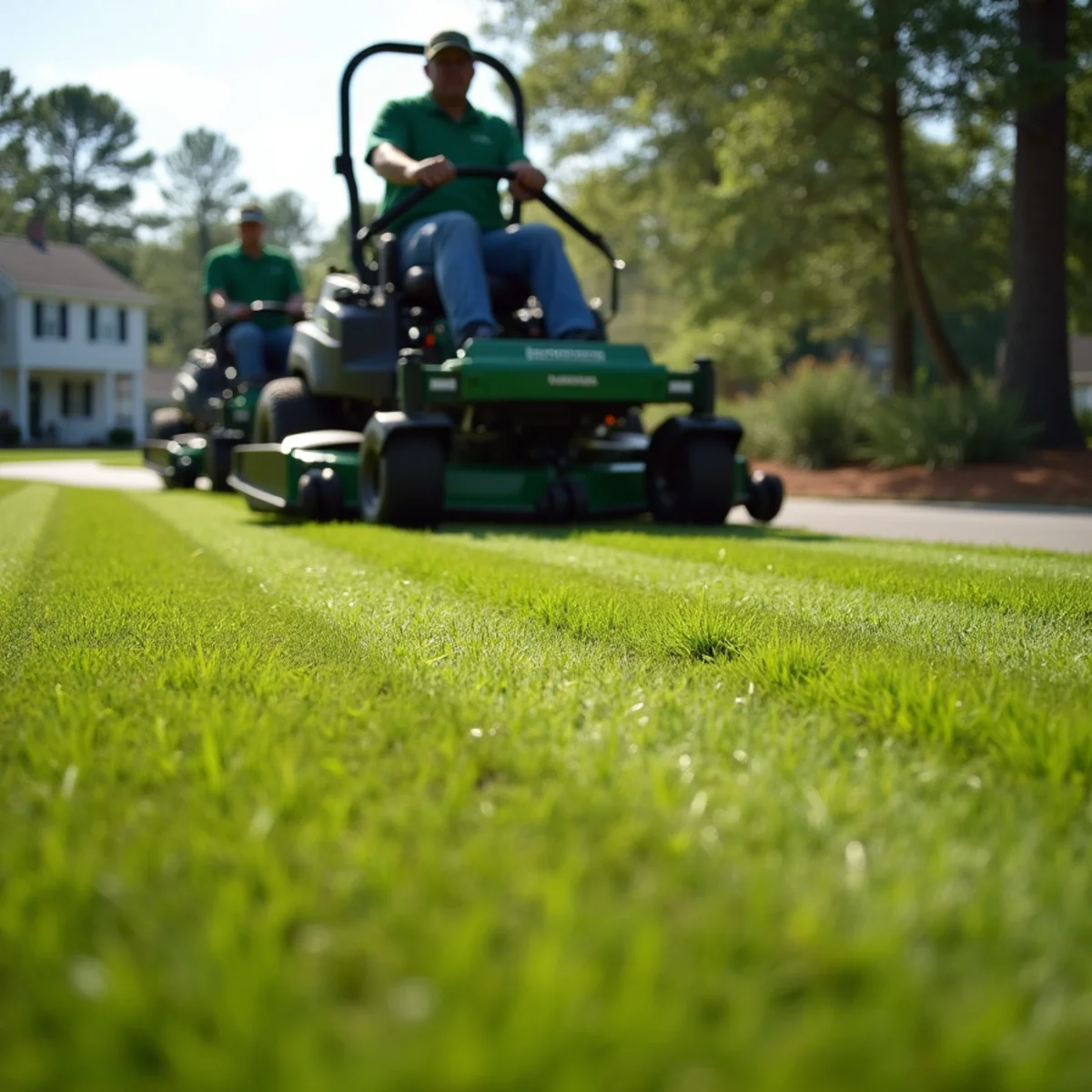 Will Do Lawn Care crew performing commercial lawn care in Angier, NC