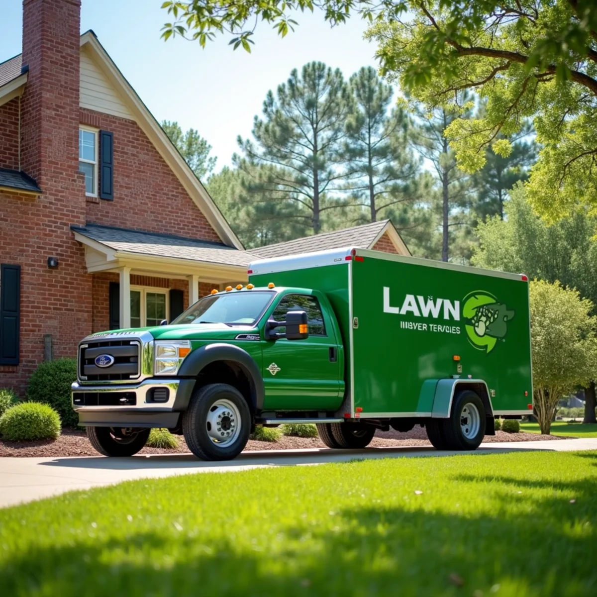 Will Do Lawn Care truck parked outside a home in Angier, North Carolina