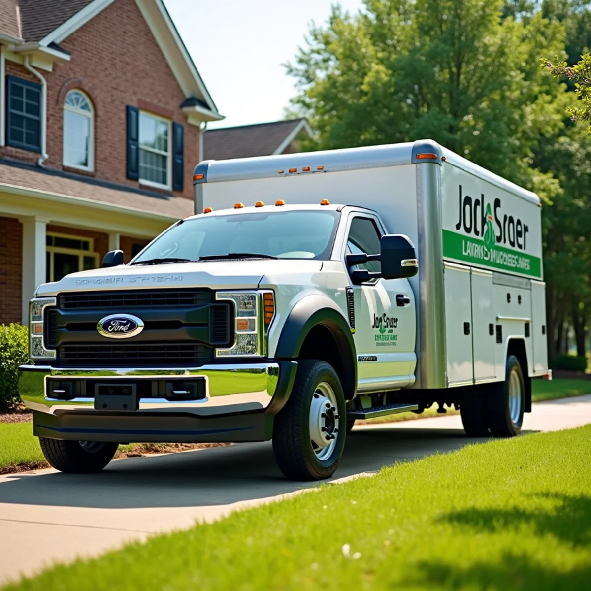 Will Do Lawn Care truck and trailer at a residential property in Angier NC
