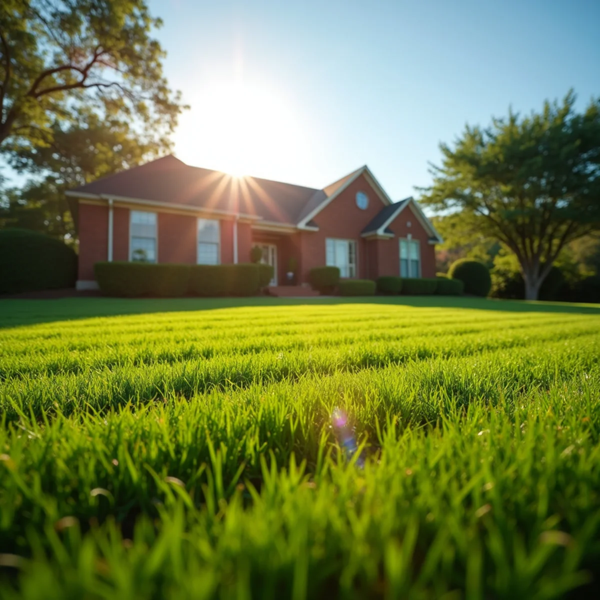 Freshly mowed green lawn at a North Carolina home cared for by Will Do Lawn Care