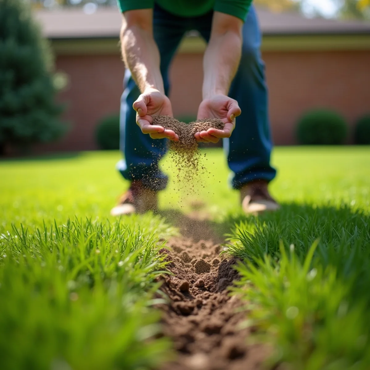 Will Do Lawn Care crew performing aeration & overseeding in Angier, NC
