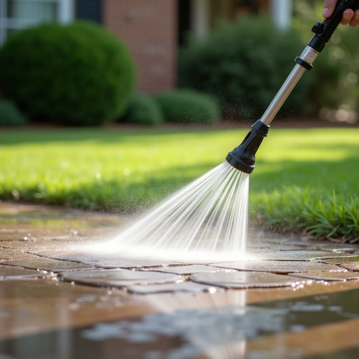 Will Do Lawn Care crew performing pressure washing in Angier, NC