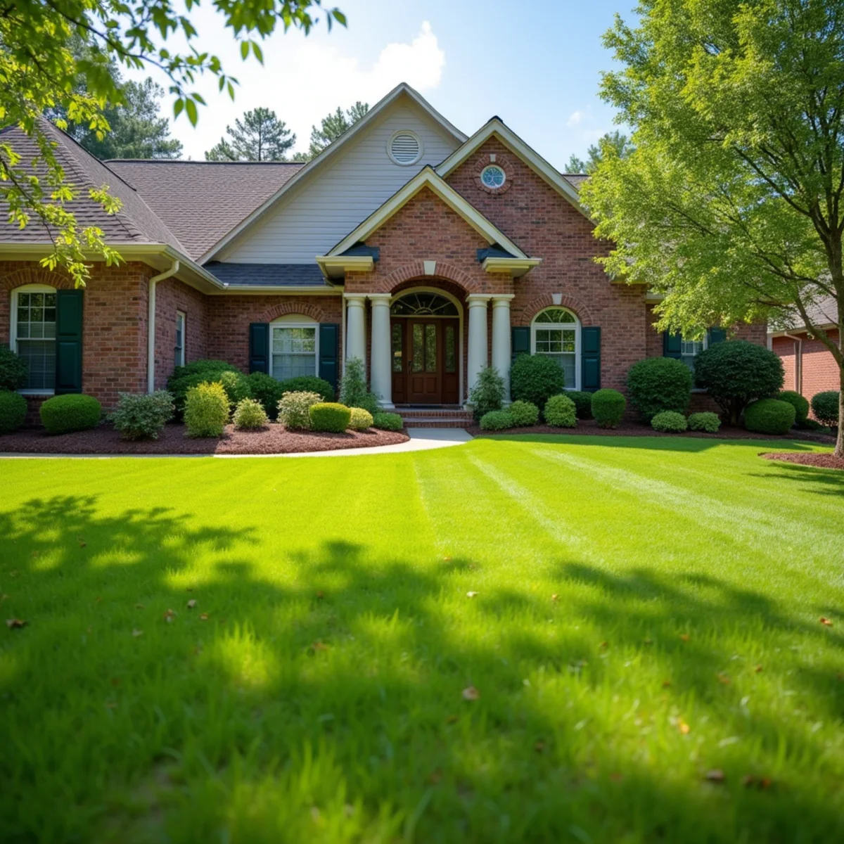 Beautifully maintained lawn and home cared for by Will Do Lawn Care in North Carolina