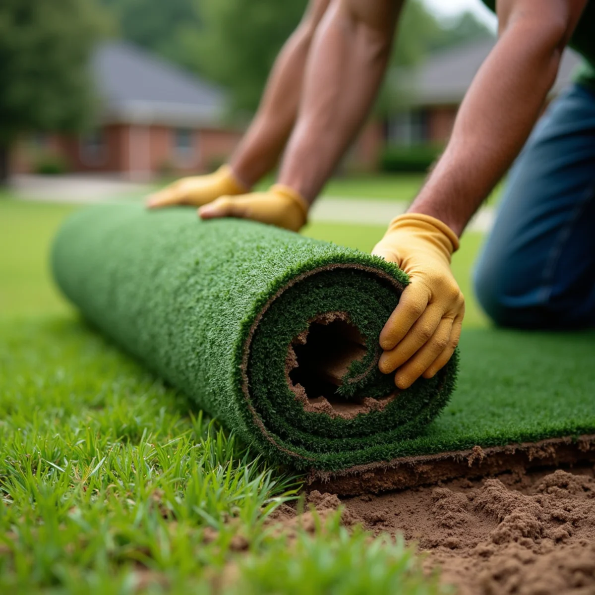 Will Do Lawn Care crew performing sod installation in Angier, NC